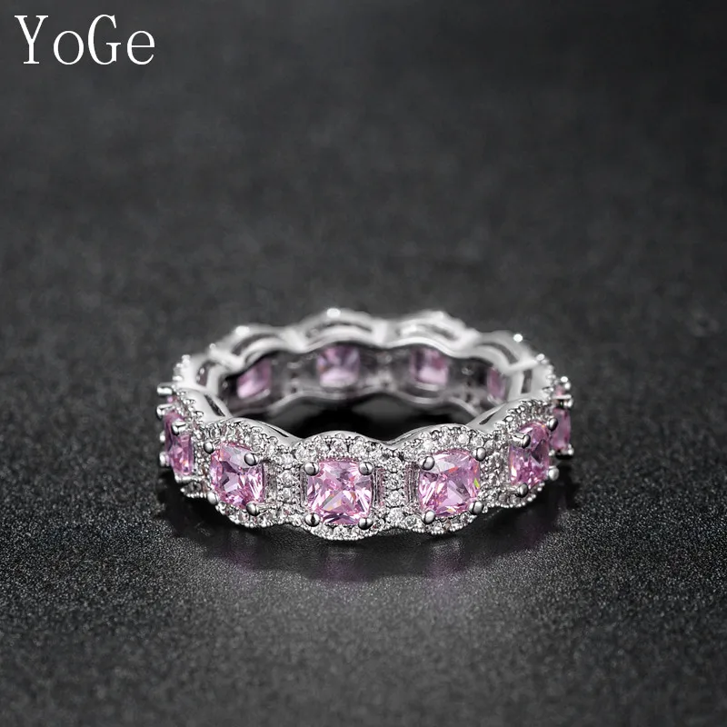 YoGe свадебные и вечерние ювелирные изделия для женщин, R3528P Мода AAA CZ квадратные Розовые Камни кольцо