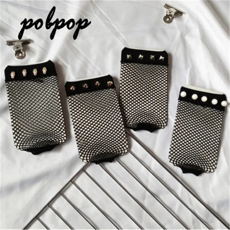 Ажурные женские ажурные чулки шитые жемчужные заклепки индивидуальность