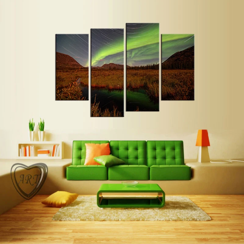 4 шт./компл. пейзаж Северное сияние печать над озером Холст Картина Современная
