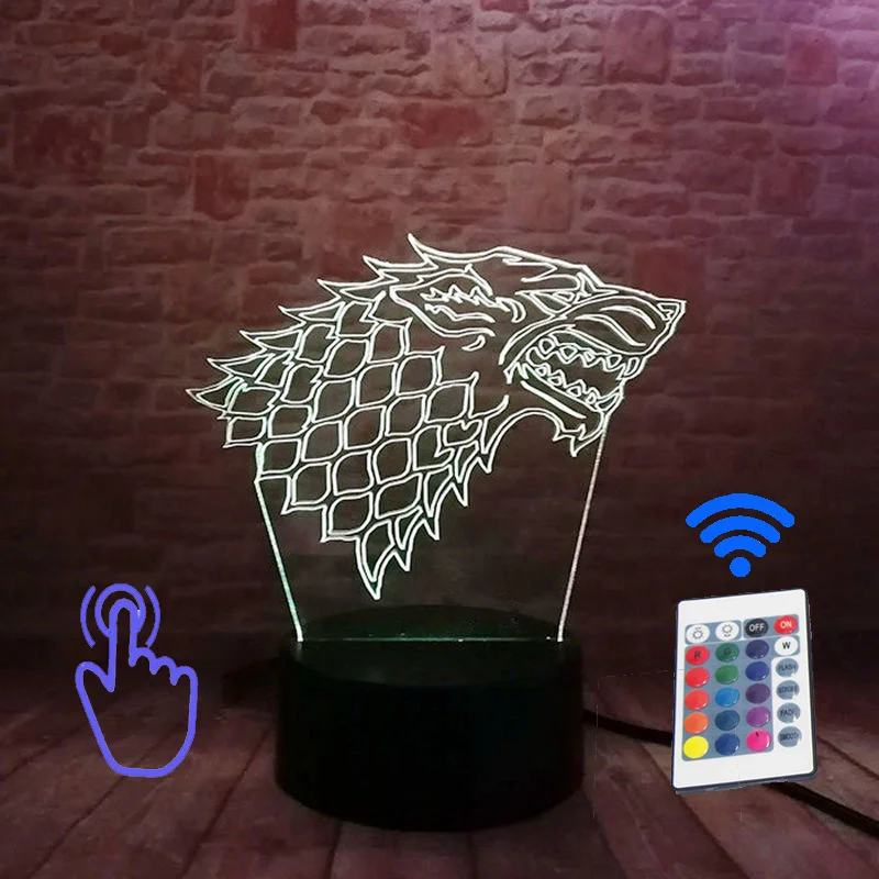 Remoter and Touch 1 Игра престолов Дом Таргариен фигура 3D иллюзия светодиодный 7 цветов изменить Ночной светильник дом Старк Песнь Льда и Огня светильник игрушки - Цвет: Remoter and Touch 1