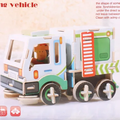 Cleaning Vehicle Деревянная детская игрушка DIY деревянная головоломка модель транспортного средства строительство головоломка игра сборка Обучающие игрушки, подарки для детей - Цвет: Cleaning Vehicle