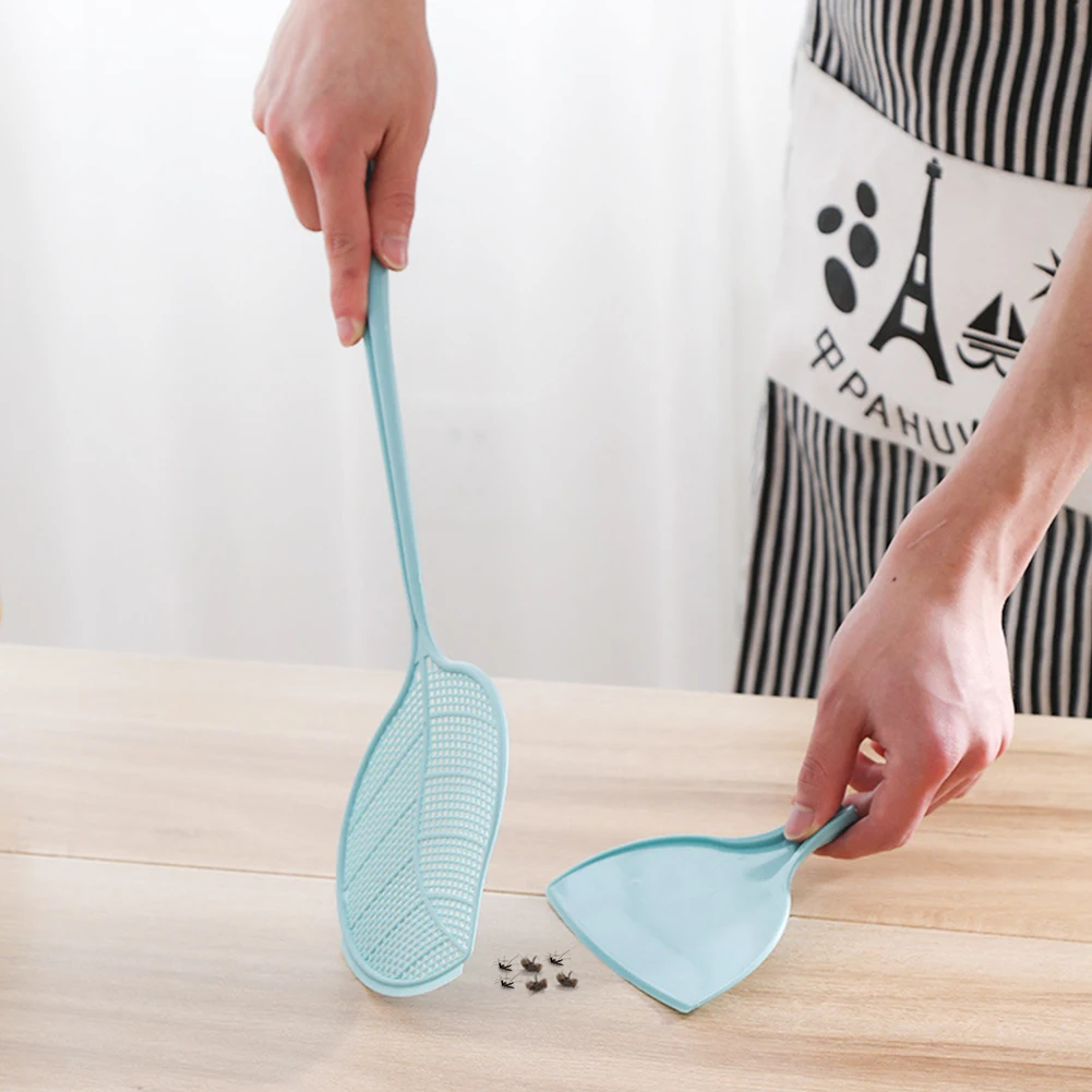 Plastic Fly Swatter Anti Mosquito Durable Pest Control Trap Killer Manual Repellents Long Handle Insect With Dustpan Household