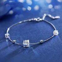 everoyal trendy silver 925 girls bracelets jewelry vintage crystal square female silver bracelets for women birthday gift charm