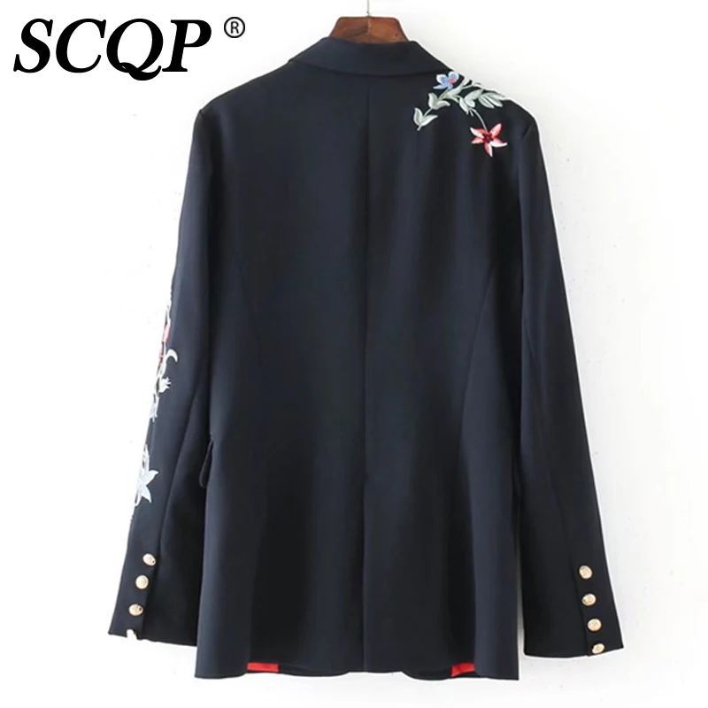 SCQP Embroidery Floral Pockets Spring Jacket Women Long Sleeve Ladies V-neck Outerwear Womens Fashion Office 2017 | Женская одежда