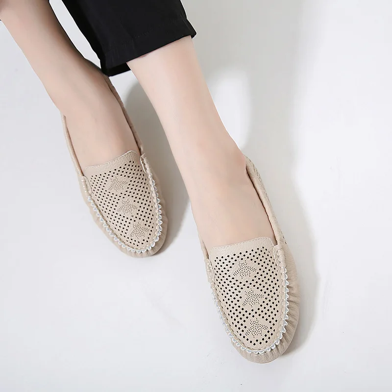 Лоферы женские из искусственной кожи дышащие балетки плоская подошва с