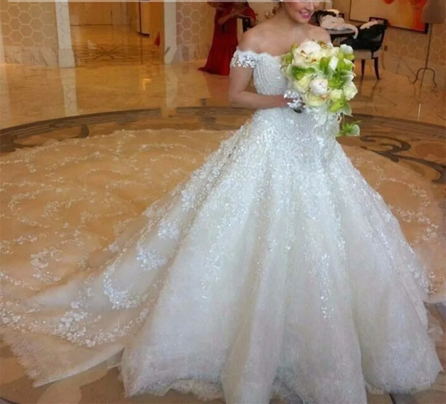 2017 New Robe De Mariage Custom Made Size ArrivalGorgeous Off The Shoulder Tulle Ball Gown Wedding Dress With Lace Applique | Свадьбы и
