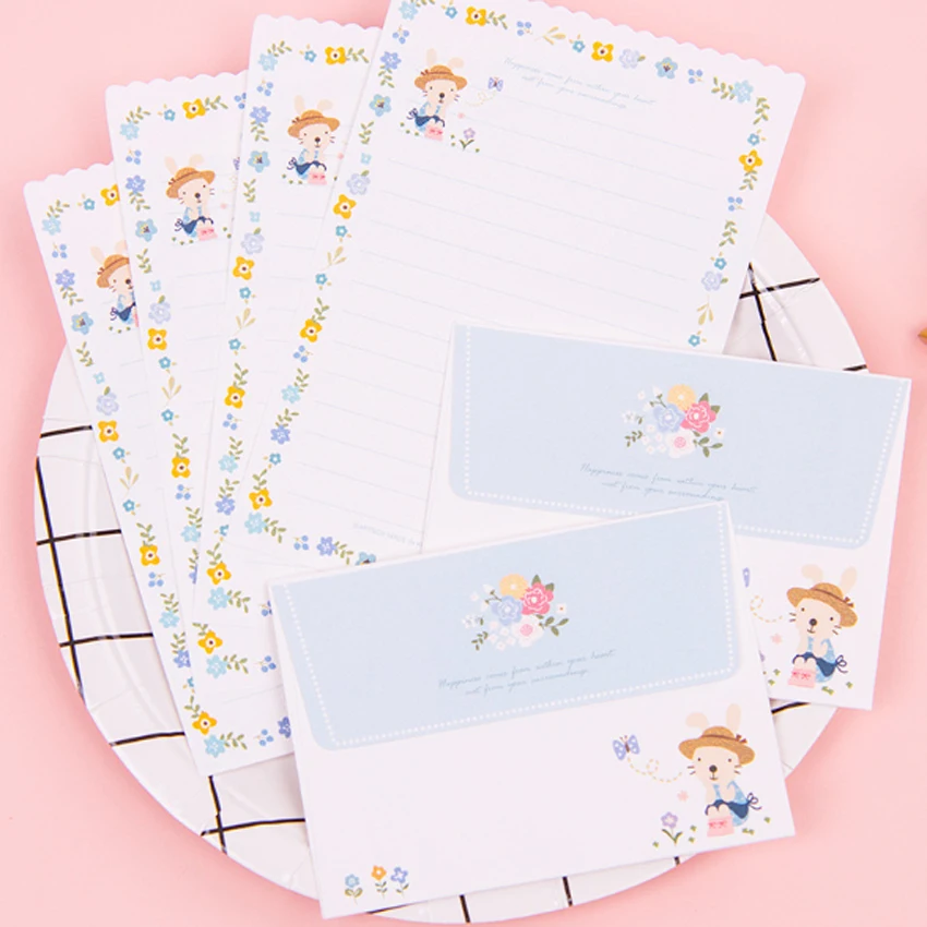 D 6 шт./компл. Kawaii кролик Пингвин, с цветочным проектом, 2 конверт+ 4 бумага письмо креативные Канцтовары подарок школьные канцелярские принадлежности - Цвет: D