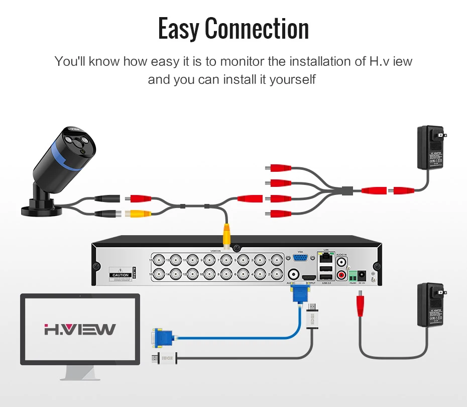 H. View система видеонаблюдения 1080 P наружная камера безопасности 16CH CCTV DVR комплект