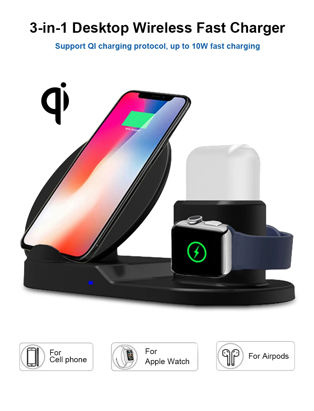 Ascromy беспроводной Qi держатель телефона зарядное устройство 10 Вт для Apple Watch Series 4 3 2 Iphone XS MAX XR 8 Plus X 8+ Iwatch Airpods pad Dock
