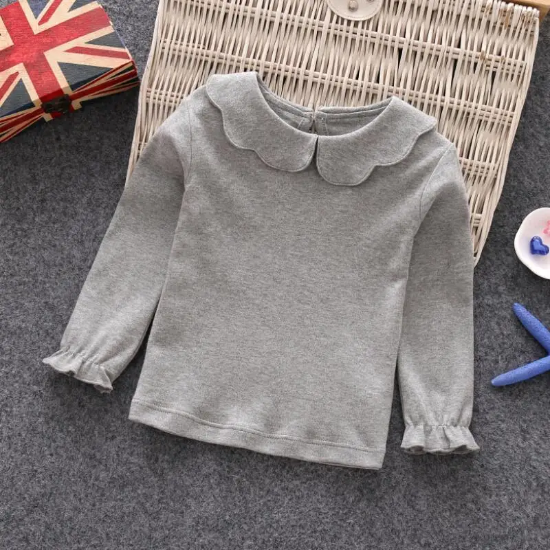 gray girls t shirts Базовые футболки для девочек на весну-осень-зиму футболки с длинными рукавами, белая футболка для девочек, рубашки для маленьких девочек детская одежда - Цвет: gray girls t shirts