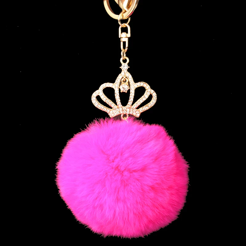 8 СМ Натурального Меха Кролика Помпоном Брелок брелок Моды Кристалл Корона