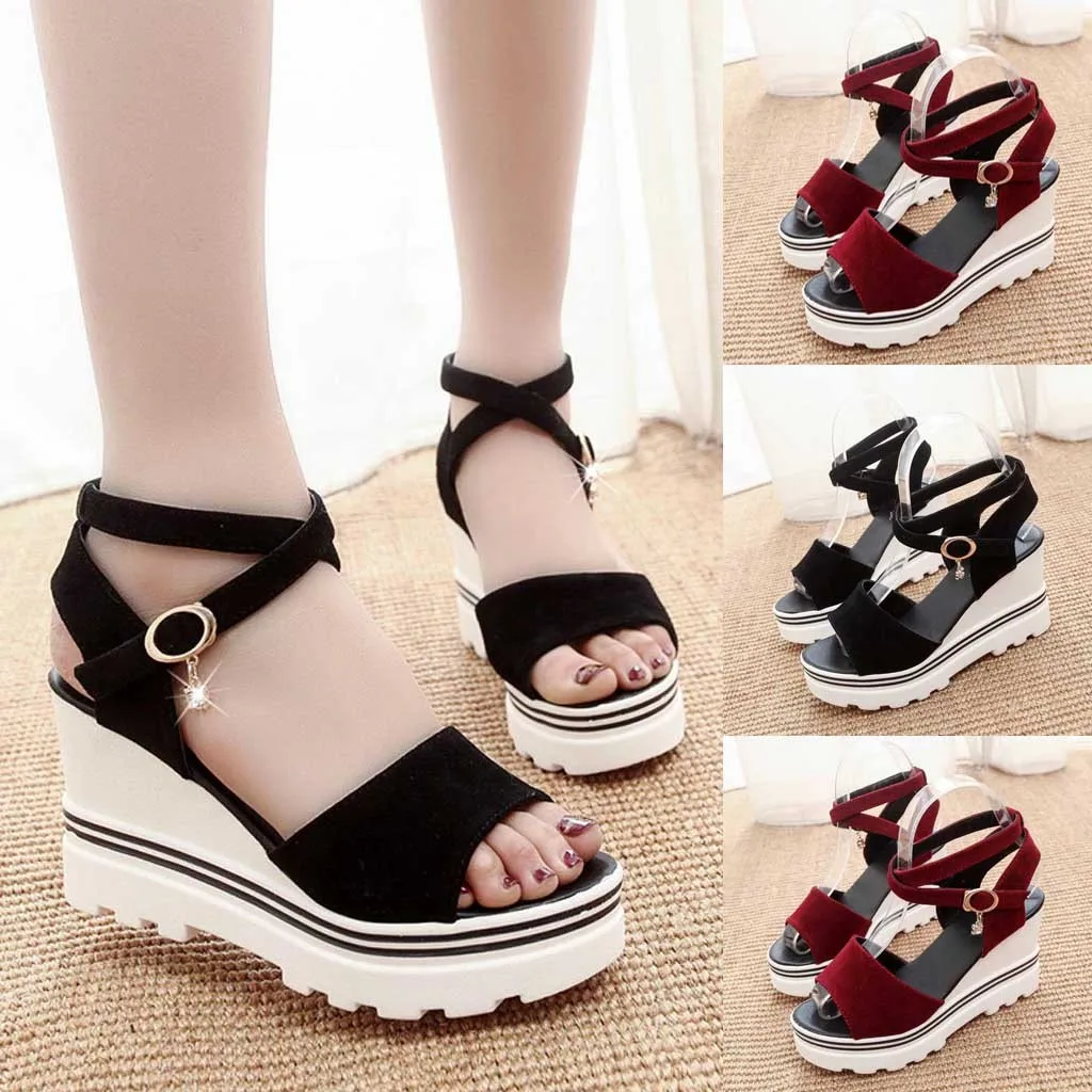 

SAGACE Women's Sandals Flock Peep Toe Women Sandals New Fashion Rome Style Women Shoes Women Sandals High Heels Sandals 41652