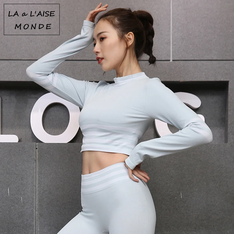 Бесшовная рубашка для йоги с длинным рукавом топы тренировок быстросохнущие