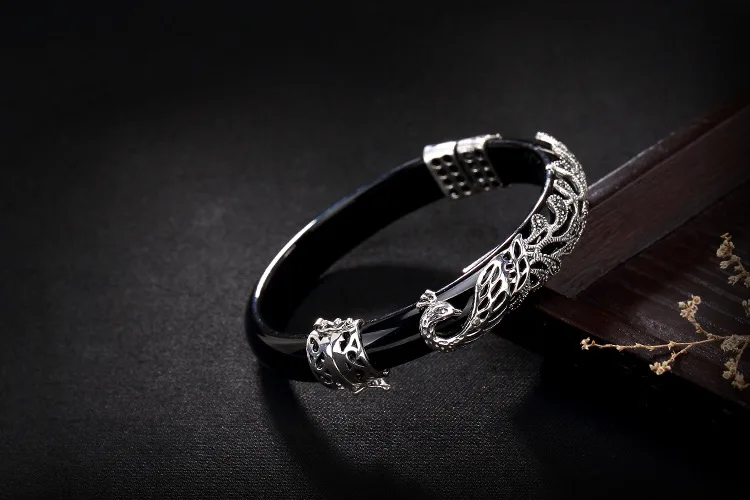 2nd design black Uglyless Настоящее серебро 925 проба Павлин Браслеты для женщин Халцедон Браслеты Агат браслеты нефрит ювелирные изделия халцедон Феникс - Цвет камня: 2nd design black