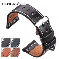 hengrc watchbands 22mm 24mm black blue brown orange cowhide watch band strap silver steel watch buckle genuine leather bracelet