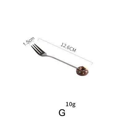 Donut fork brown Прекрасная десертная вилка из нержавеющей стали, кофейная ложка для перемешивания, креативная мультяшная вилка для фруктов AKUHOME - Цвет: Donut fork brown
