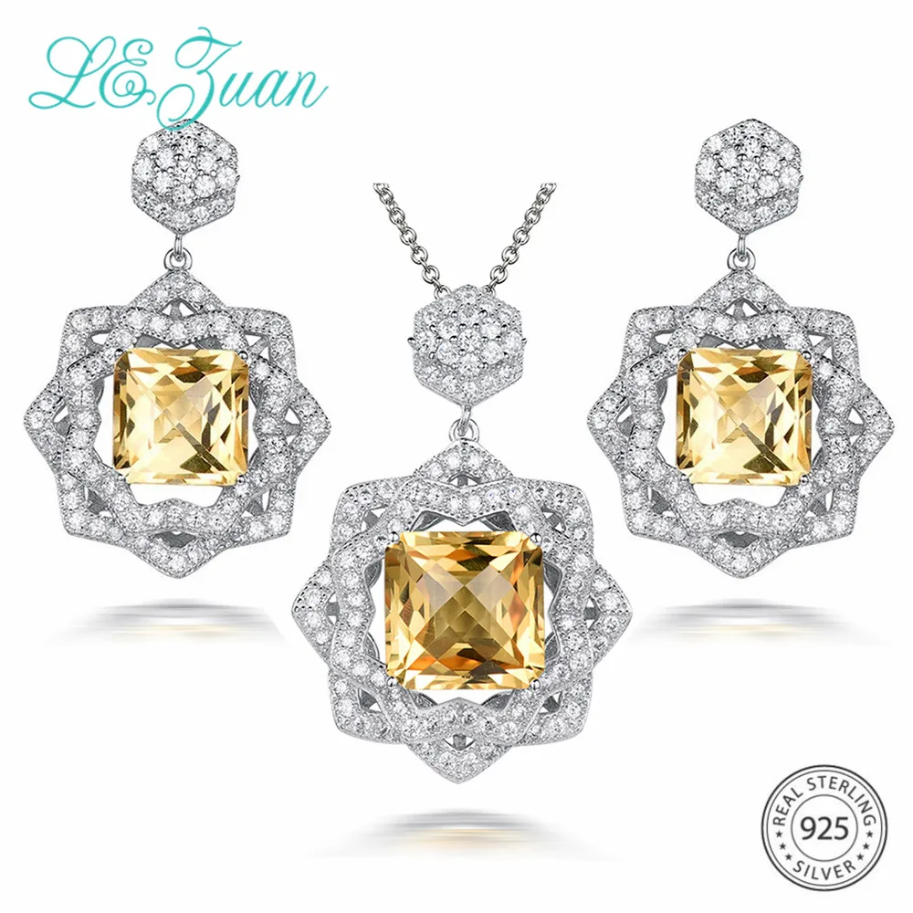L & zuan 11.95CT камень из натурального цитрина комплект свадебных ювелирных изделий