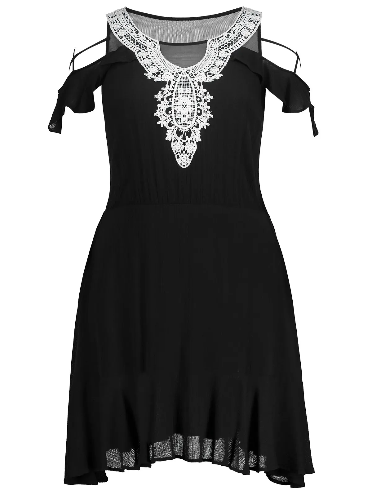 Wipalo Plus Size 5XL Guipure Trim Cold Shoulder Ruffle Dress Women Summer O Neck Short Sleeves Lace A Line Casual Vestidos|Женские