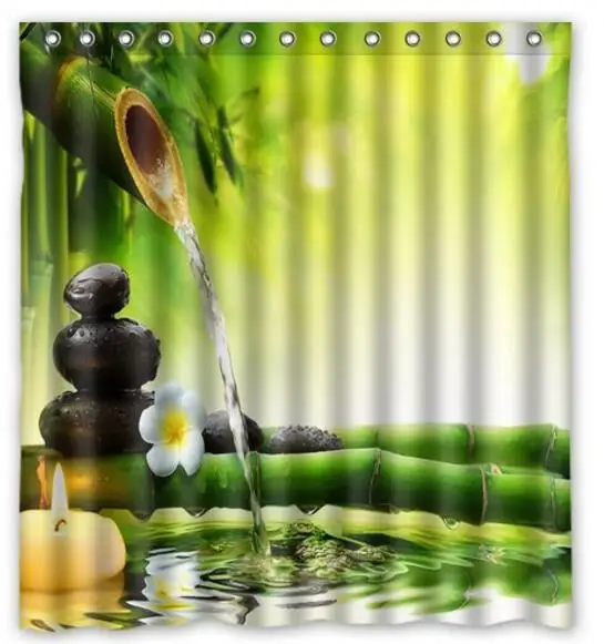 Отдых Зеленый Бамбук Желтые Свечи Печатных Полиэстер Душевой Занавес 66x72 Дюймов