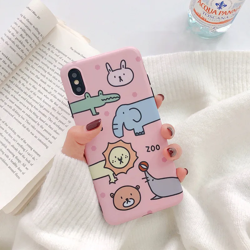 Подходящие Чехлы для iphone 6 6s розовый zoo мультфильм X XS XR милые животные пара
