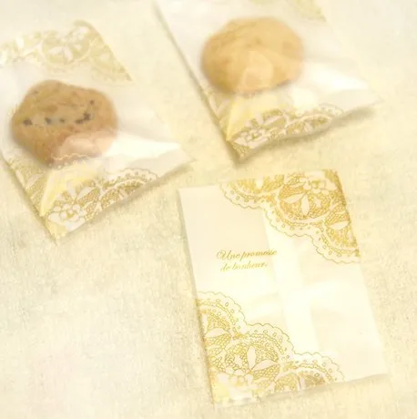 

200 Gold Lace 8.5x11cm Heat Seal Cookie Bag,Plastic Bakery Gift Bag,Candy Biscuits Package Bags