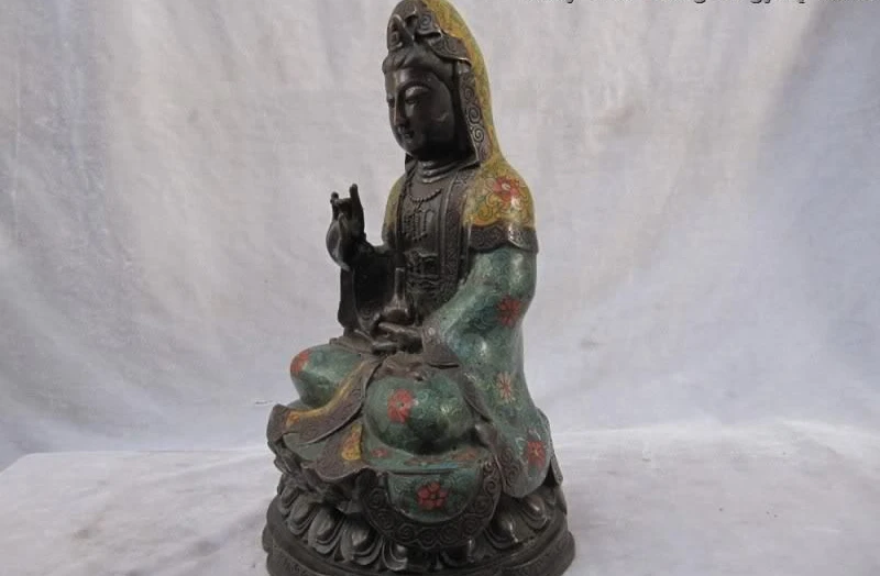 China Folk temple 100% Pure Bronze cloisonne Bodhisattva Kwan-Yin Hold bottle | Дом и сад