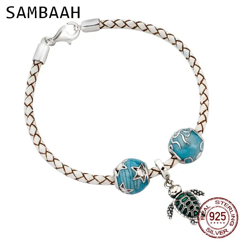 Sambaah 3 мм цепочка итальянский плетеный кожаный браслет с черепахами из