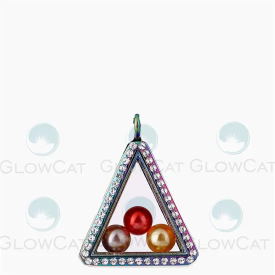 C1254 triangle Радужные плавающие Стразы с памятью, медальон, подвеска, 8 мм, жемчужная клетка, фото, подвески, подвеска со стальной цепочкой, ожерелье или нет - Окраска металла: C1254 triangle