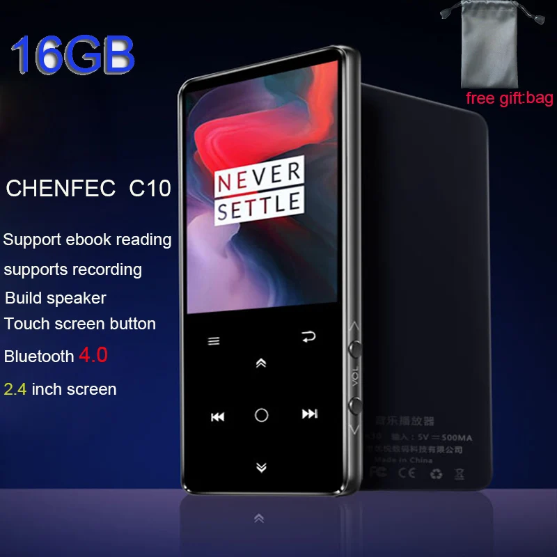 HiFi Качество Звука Bluetooth 4,0 MP3 плеер 16 Гб металл 2,4 дюймов Большой HD экран Поддержка динамик, fm-радио музыка, рекордер, SD карта