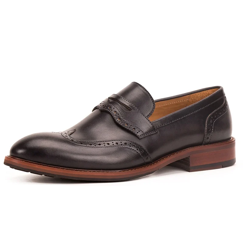 Туфли мужские классические заостренный носок натуральная кожа резные лоферы
