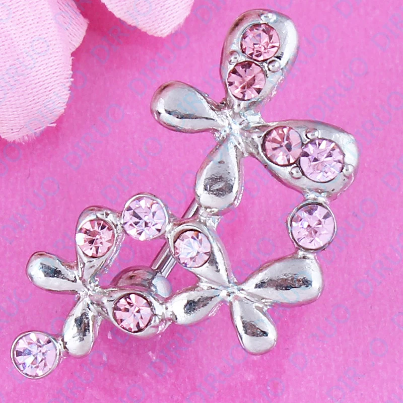 Кольцо для пупка живота три бабочки 14 г хирургическая сталь пирсинга ювелирных