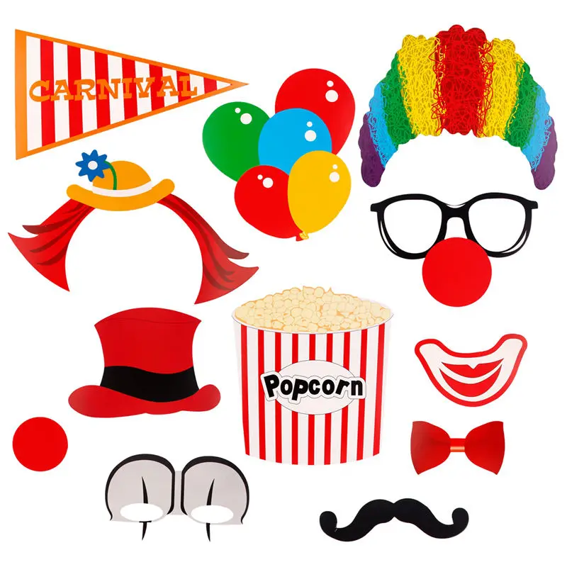12pcs clown QIFU 21 шт. Фламинго фото стенд реквизит Гавайи карнавал тропические летние партии фотобудки реквизит Гавайские вечерние свадебные украшения - Цвет: 12pcs clown