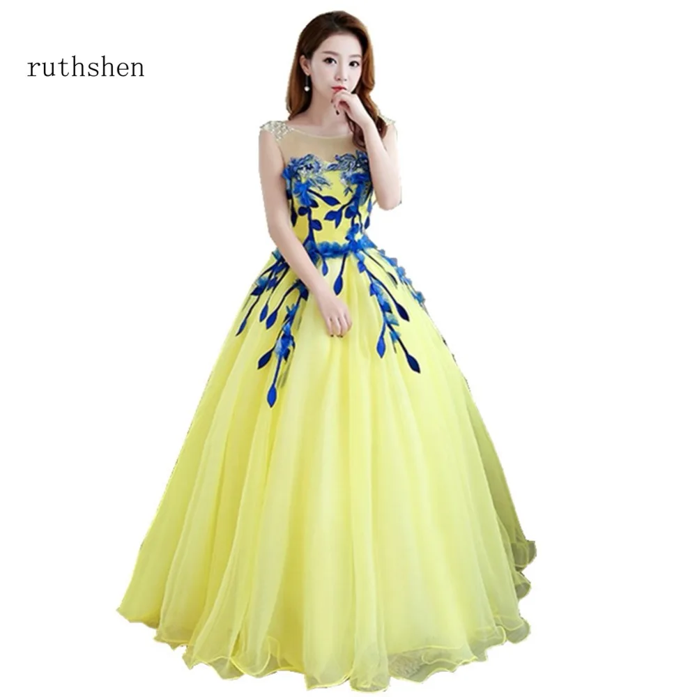 Ruthshen аппликация платья для Quinceanera 2018 желтые дебютанта без рукавов милые 16
