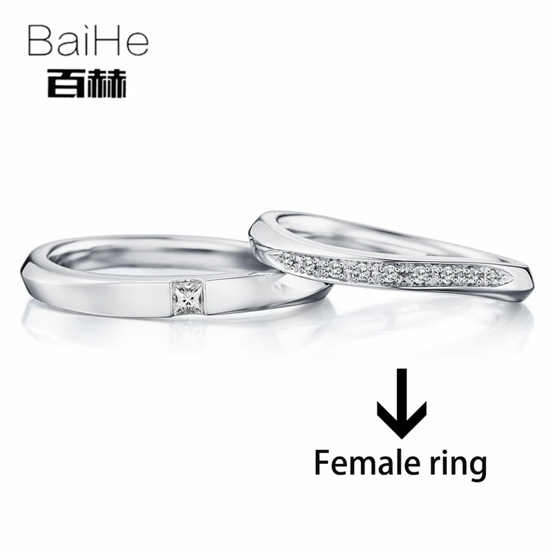 BAIHE Solid 18K Белое Золото 0.09CT Certified H/SI круглый 100% натуральный бриллиант свадебные