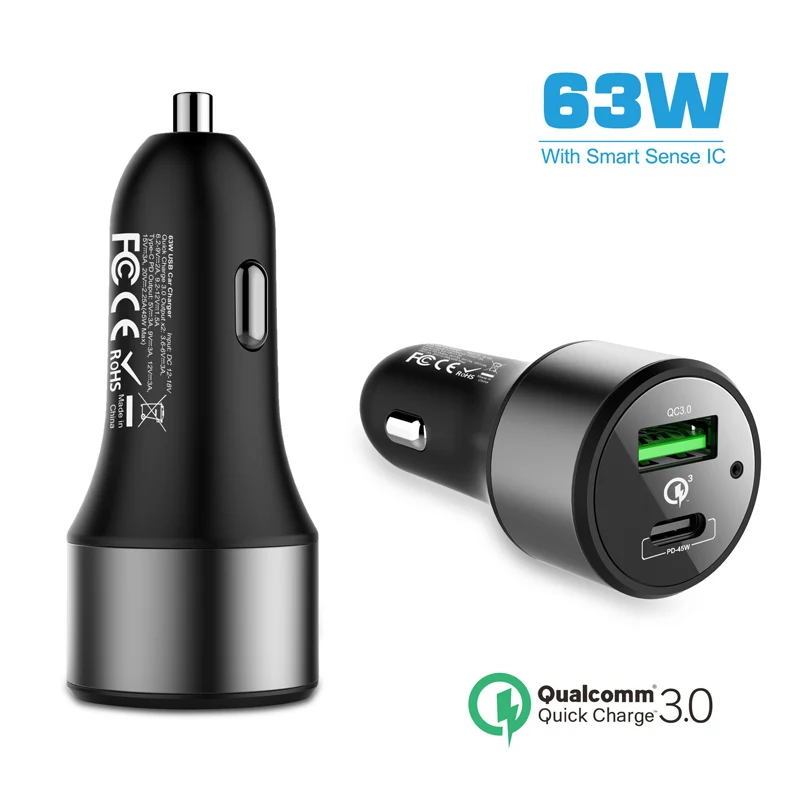 Адаптер USB Type C 12V3A 18 Вт 45 PD быстрая зарядка 3 0 автомобильное зарядное устройство