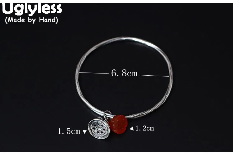 

Uglyless Genuine S 925 Sterling Silver Women Ethnic Handmade Lotus Charm Bangles Natural Agate Fine Jewelry Exotic Bangle Bijoux