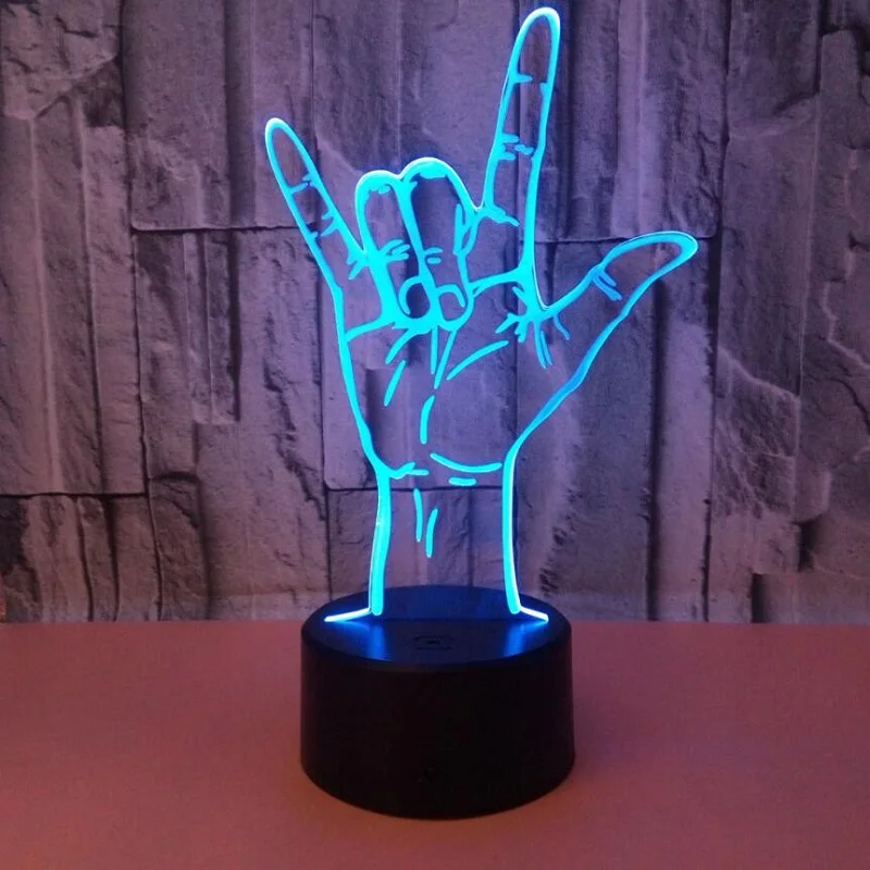 3D Визуальный l love you gesture Ручной знак светодиодный лампа Многоцветный акриловый
