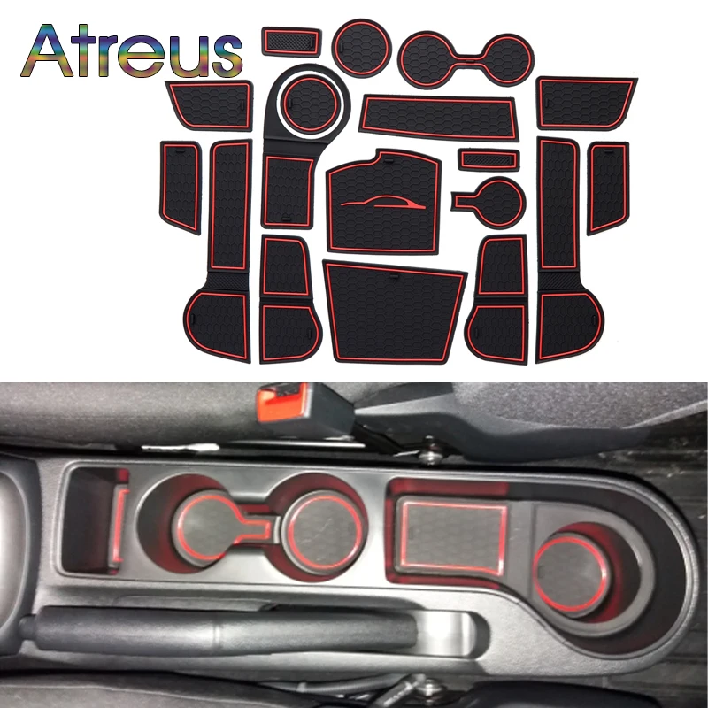 

18pcs/set Gate slot mat For For Kia Rio 4 X-Line RIO 2017-2018 Interior Door Pad/Cup Non-slip mats red Storage Box Mat