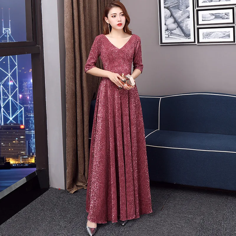 Женское вечернее платье с блестками бордовое длинное модель LF279 2019|Вечерние