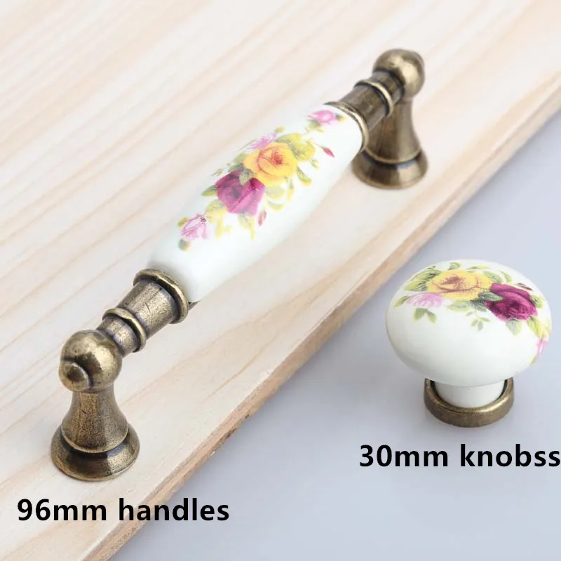 96 мм модная винтажная сельская мебельная керамическая ручка Античная латунная