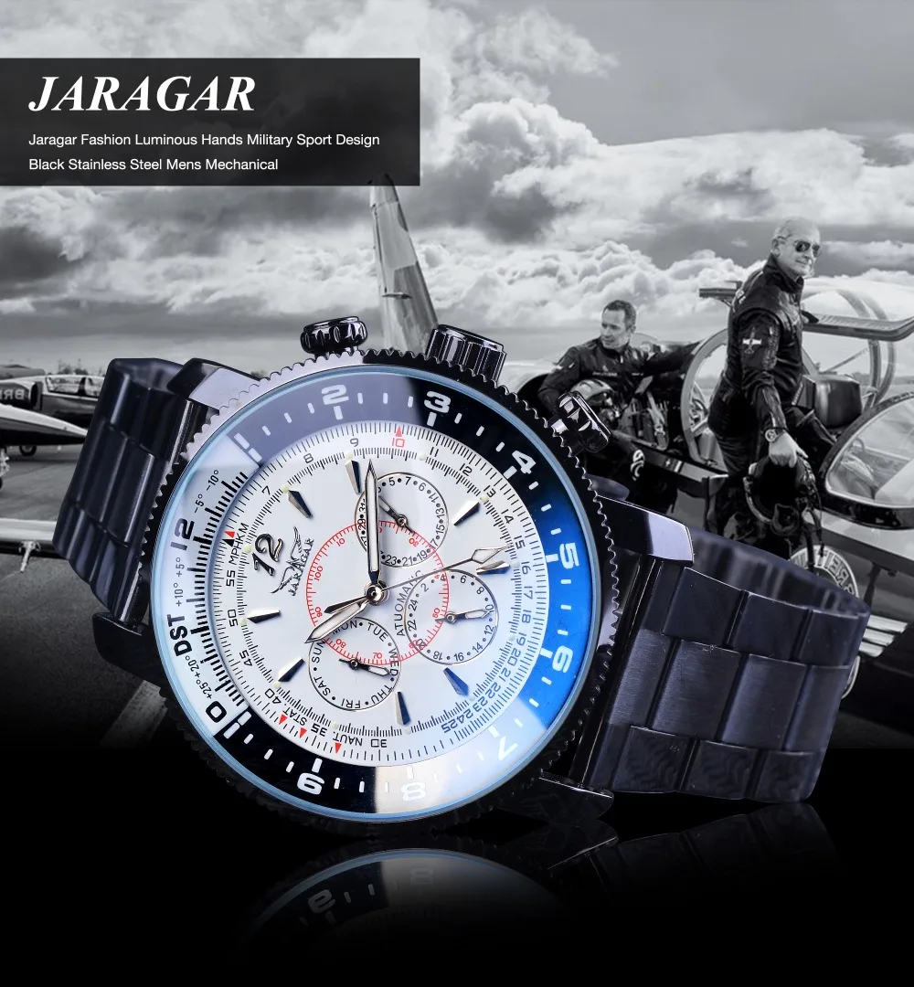 Модные белые мужские часы Jaragar, 3 циферблата, 6 ручных календаря, многофункциональные военные черные часы из нержавеющей стали, мужские наручные часы