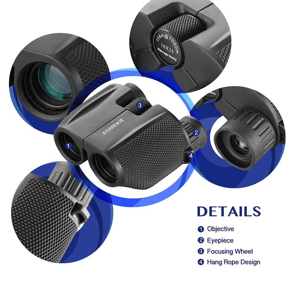 

AOMEKIE 10X25 Binoculars Compact Outdoor Hunting Camping Birdwatching Sport Telescope HD Optical Glass Prism Wide Angle Viewing