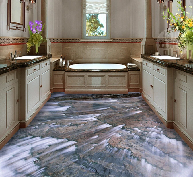 

[Self-Adhesive] 3D Brown Stone Stream 4 Non-slip Waterproof Photo Self-Adhesive Floor Mural Sticker WallPaper Murals Print Decal