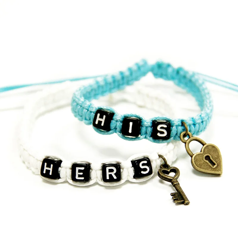 2 шт. пара горячих браслетов небесно голубой и белый с брелоком цепочкой для