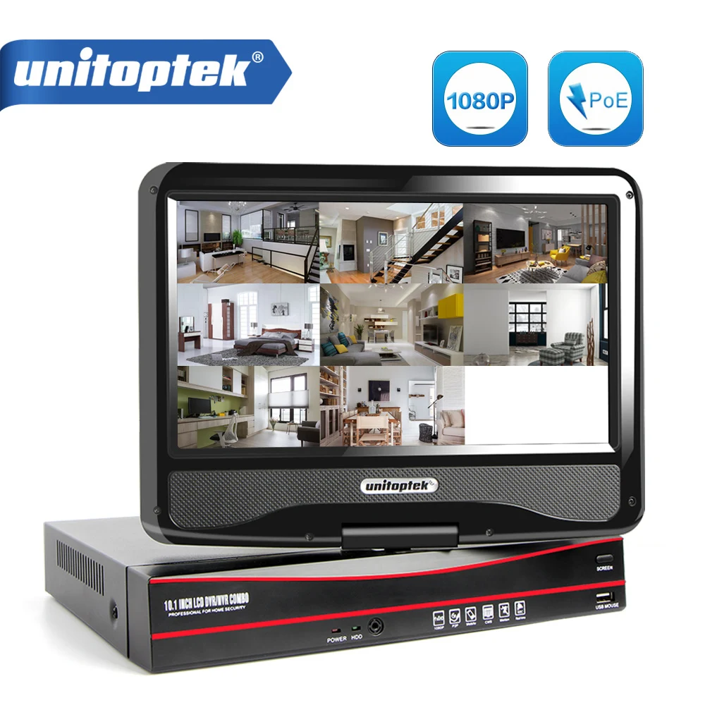 10 1 ''ЖК дисплей Экран все в одном безопасности 8ch PoE NVR 1080P сети видео