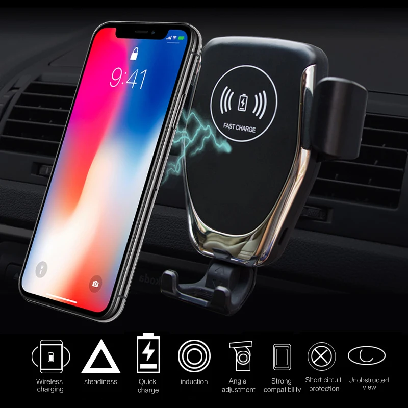 Зарядных порта USB для автомобиля Автомобильное крепление быстро Qi Беспроводной Зарядное устройство для iphone xs max X XR 8 type-c Беспроводной приемное устройство для беспроводной зарядки для samsung Note 9 S9 S8