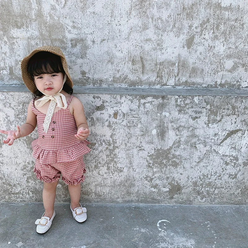 Новинка лета 2019 комплекты одежды в Корейском стиле платье жилет клетку с