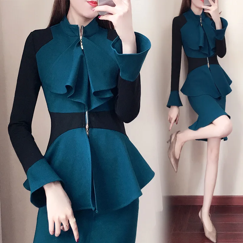 Женский костюм однотонный новый стиль рыбий хвост Осень зима модный