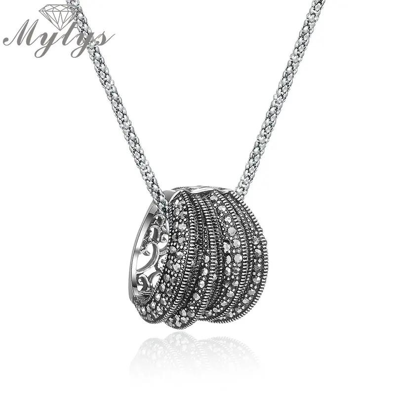 Винтажное ожерелье Mytys с подвеской из черного камня марказита для женщин ретро