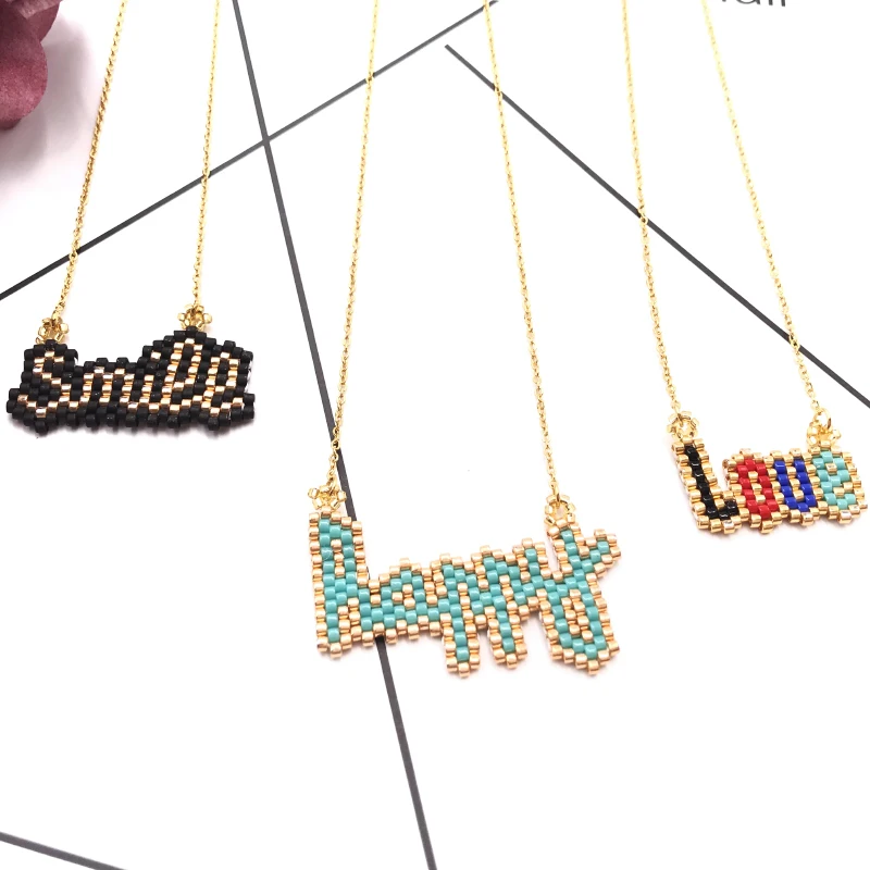 FAIRYWOO новые прелестные модные туфли Happy Smile, Love письмо Цепочки и ожерелья Boho/платье для девочек, ручная работа, Miyuki Стекло бусины для бижутерии, Нержавеющая сталь колье-чокер